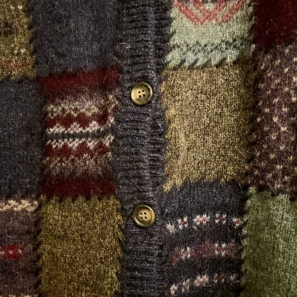 Vintage Eddie Bauer Legend Deer Bay Patchwork 100% Wool Cardigan Size Medium - Picture 4 of 15